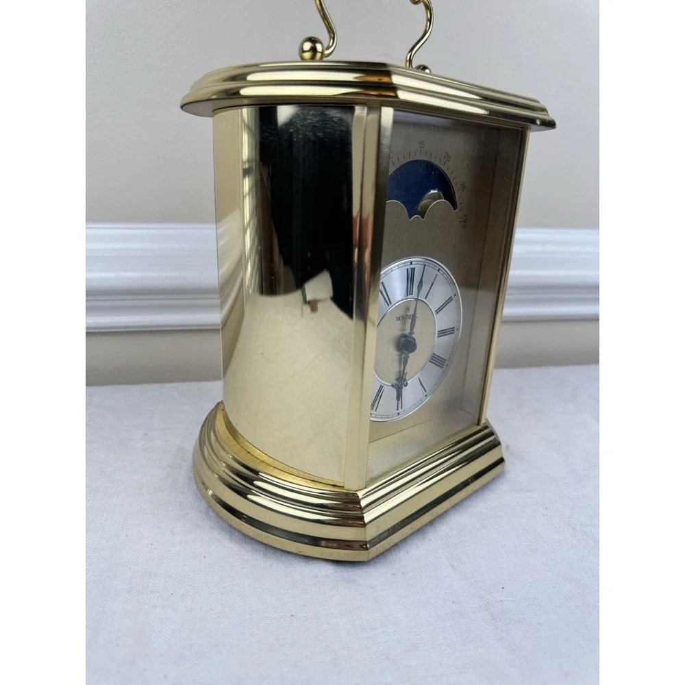 Montreux Jostens Hampshire Brass Carriage Clock Moon Phase Hermle Quartz READ